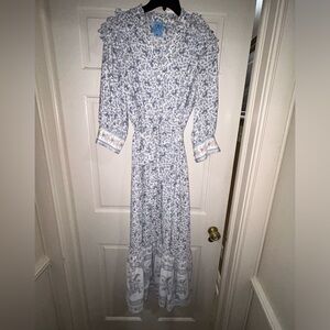 Cece Floral Print Ruffle Tie Waist Maxi Dress.